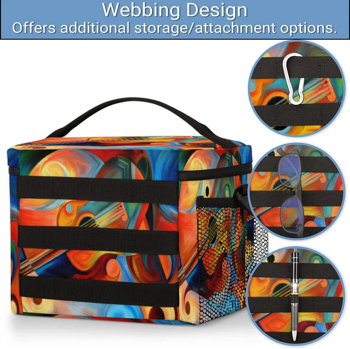 Insulated Reusable Lunch Bag for Women/Men,With Side Pockets And Shoulder Strap,Durable Lunch Tote Bag for Picnic Beach-Abstract Music and Rhythm