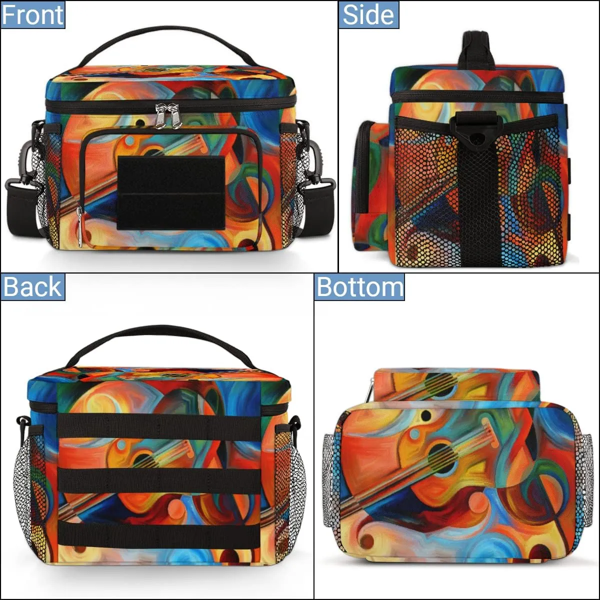 Insulated Reusable Lunch Bag for Women/Men,With Side Pockets And Shoulder Strap,Durable Lunch Tote Bag for Picnic Beach-Abstract Music and Rhythm