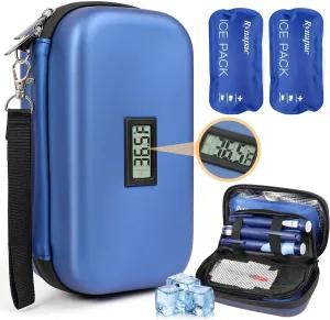 Insulin Cooler Travel Case - TSA Approved Medication Diabetic Cooler for Travel with Fahrenheit Temperature Display, Includes 2 Large Reusable Ice Packs, Gifts and Essentials for Diabetics