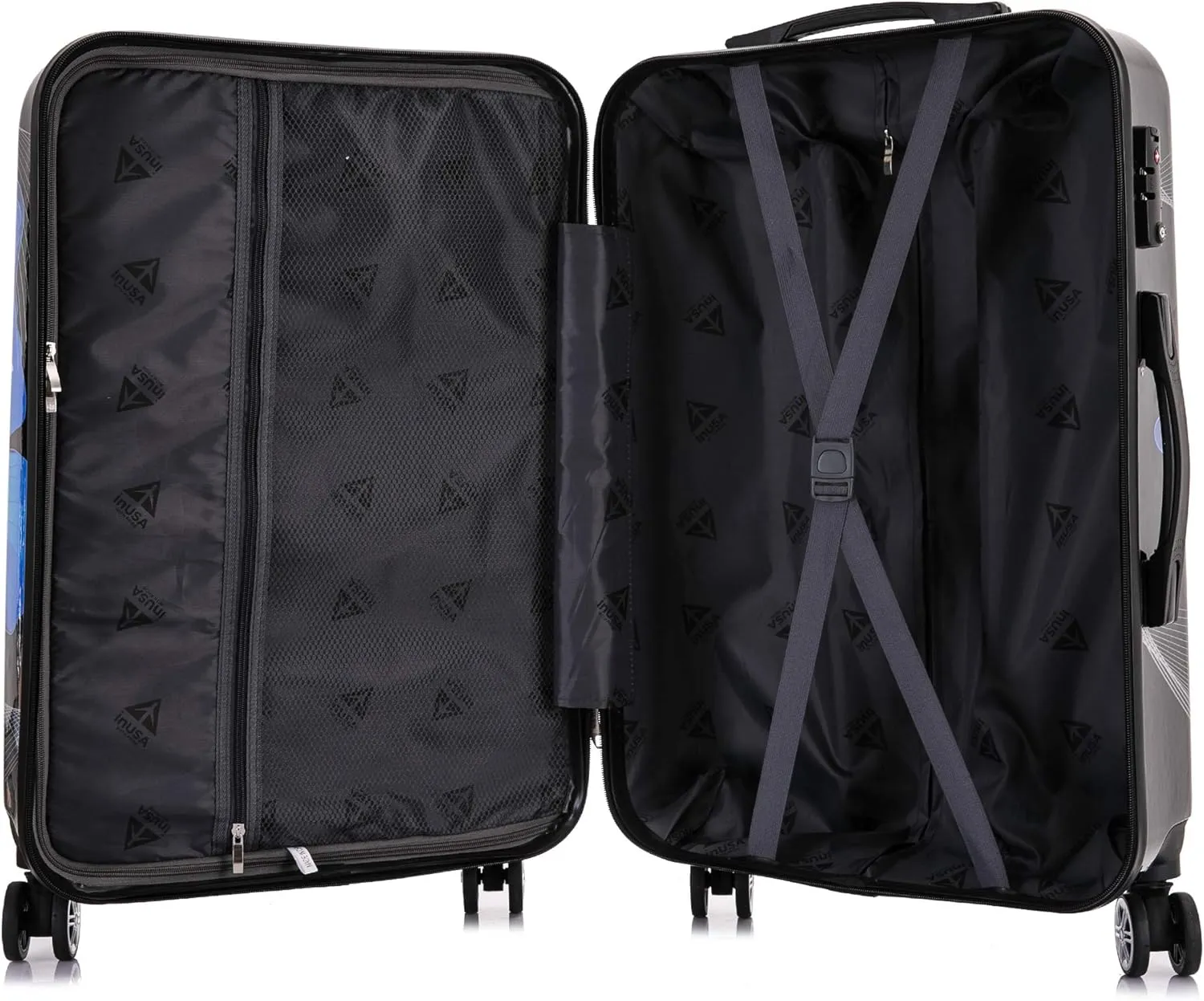 InUSA Black Butterfly Print Luggage with Spinner Wheels | Durable Lightweight Hardside Suitcase | Travel Bag with Handle and Trolley | (20in, 24in, 28in) 3 Piece Set