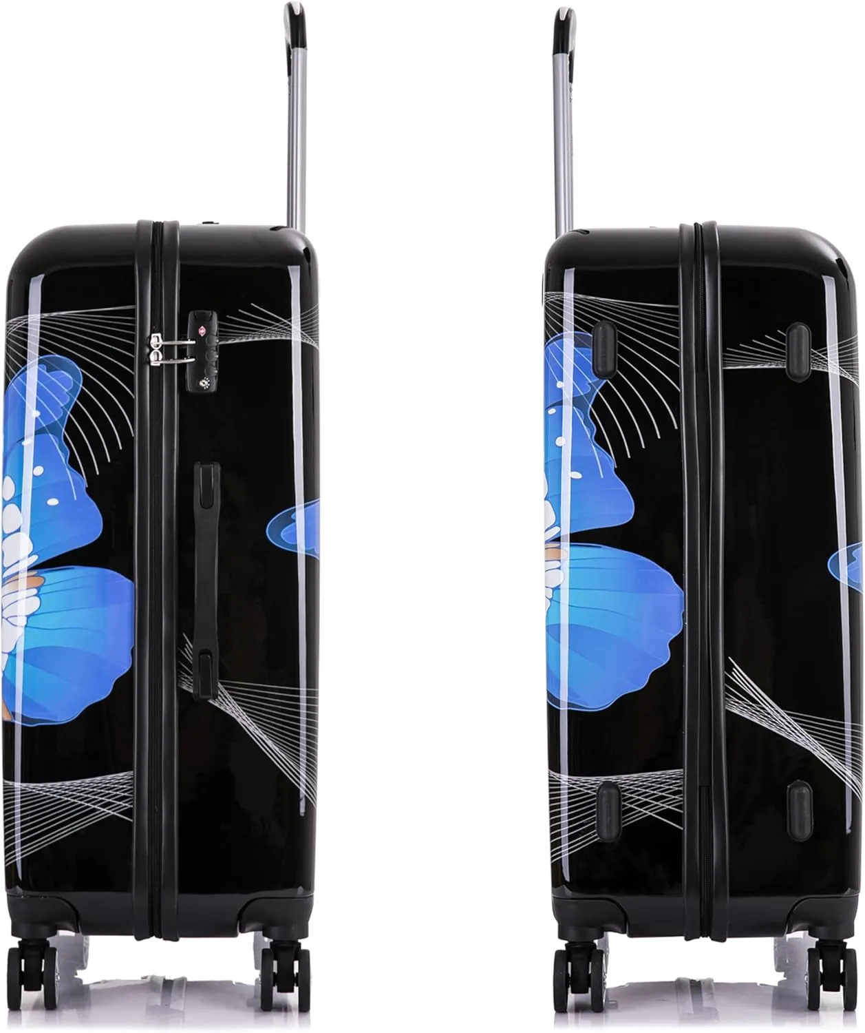 InUSA Black Butterfly Print Luggage with Spinner Wheels | Durable Lightweight Hardside Suitcase | Travel Bag with Handle and Trolley | (20in, 24in, 28in) 3 Piece Set