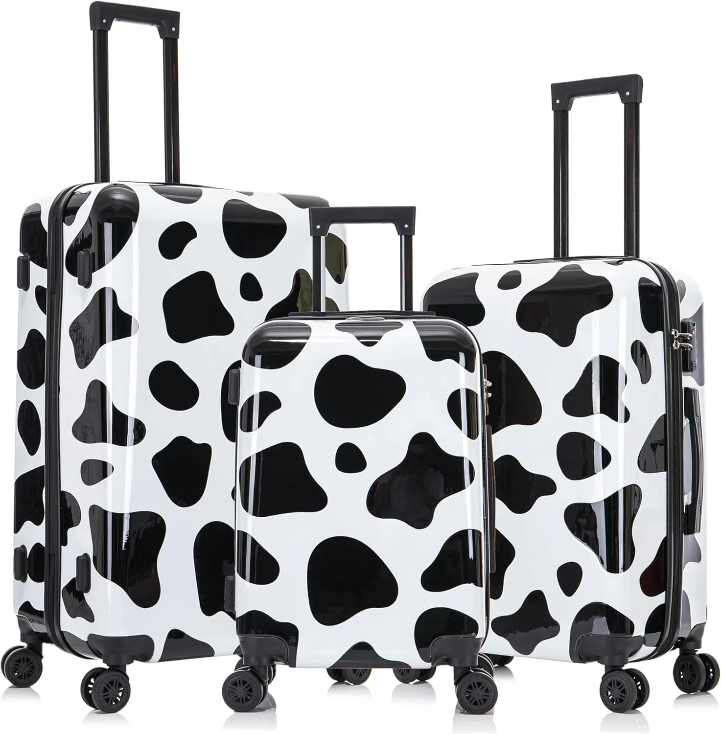 InUSA Cow Print Luggage with Spinner Wheels | Durable Lightweight Hardside Suitcase | Travel Bag with Handle and Trolley | (20in, 24in, 28in) 3 Piece Set