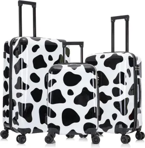 InUSA Cow Print Luggage with Spinner Wheels | Durable Lightweight Hardside Suitcase | Travel Bag with Handle and Trolley | (20in, 24in, 28in) 3 Piece Set
