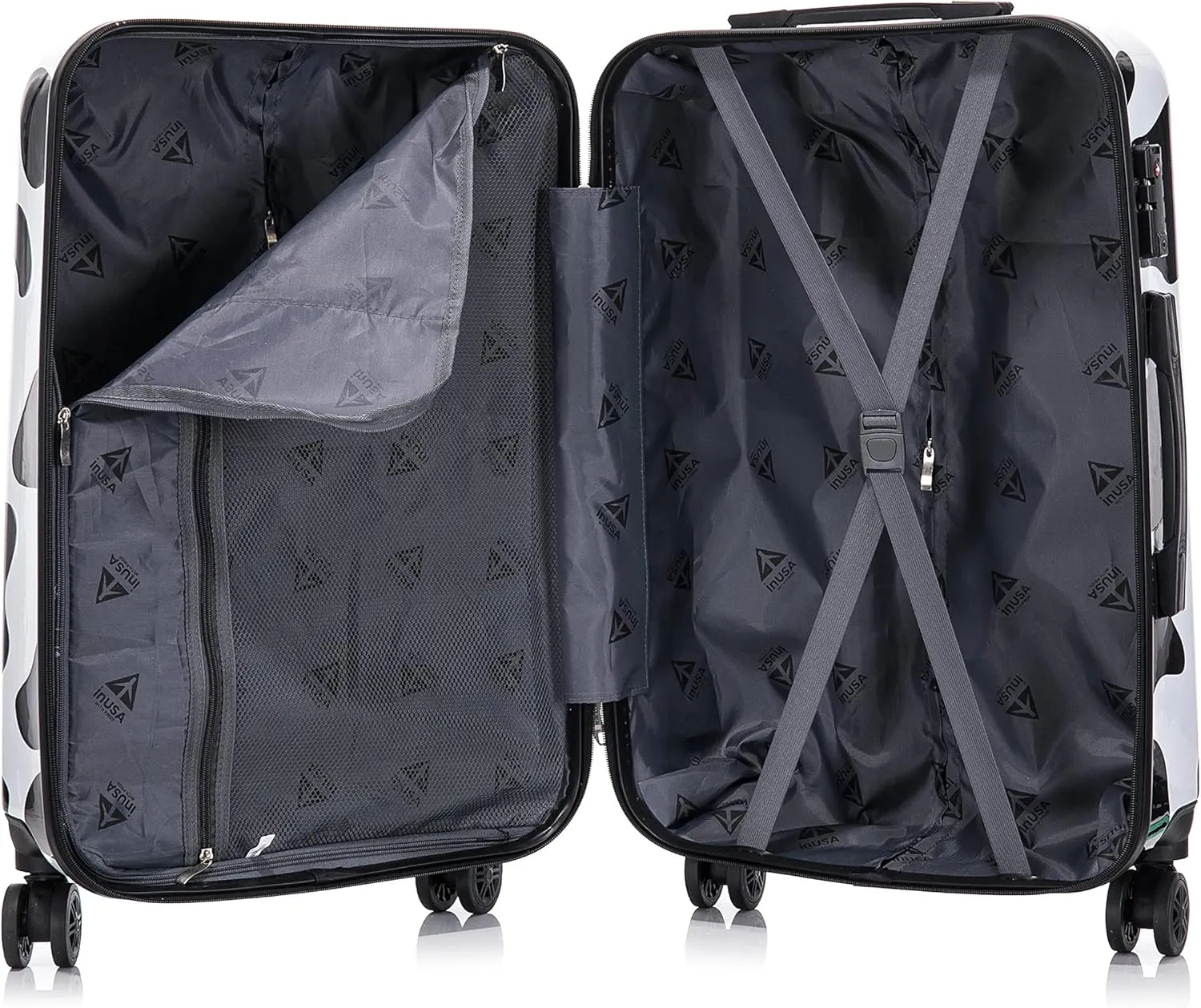 InUSA Cow Print Luggage with Spinner Wheels | Durable Lightweight Hardside Suitcase | Travel Bag with Handle and Trolley | (20in, 24in, 28in) 3 Piece Set