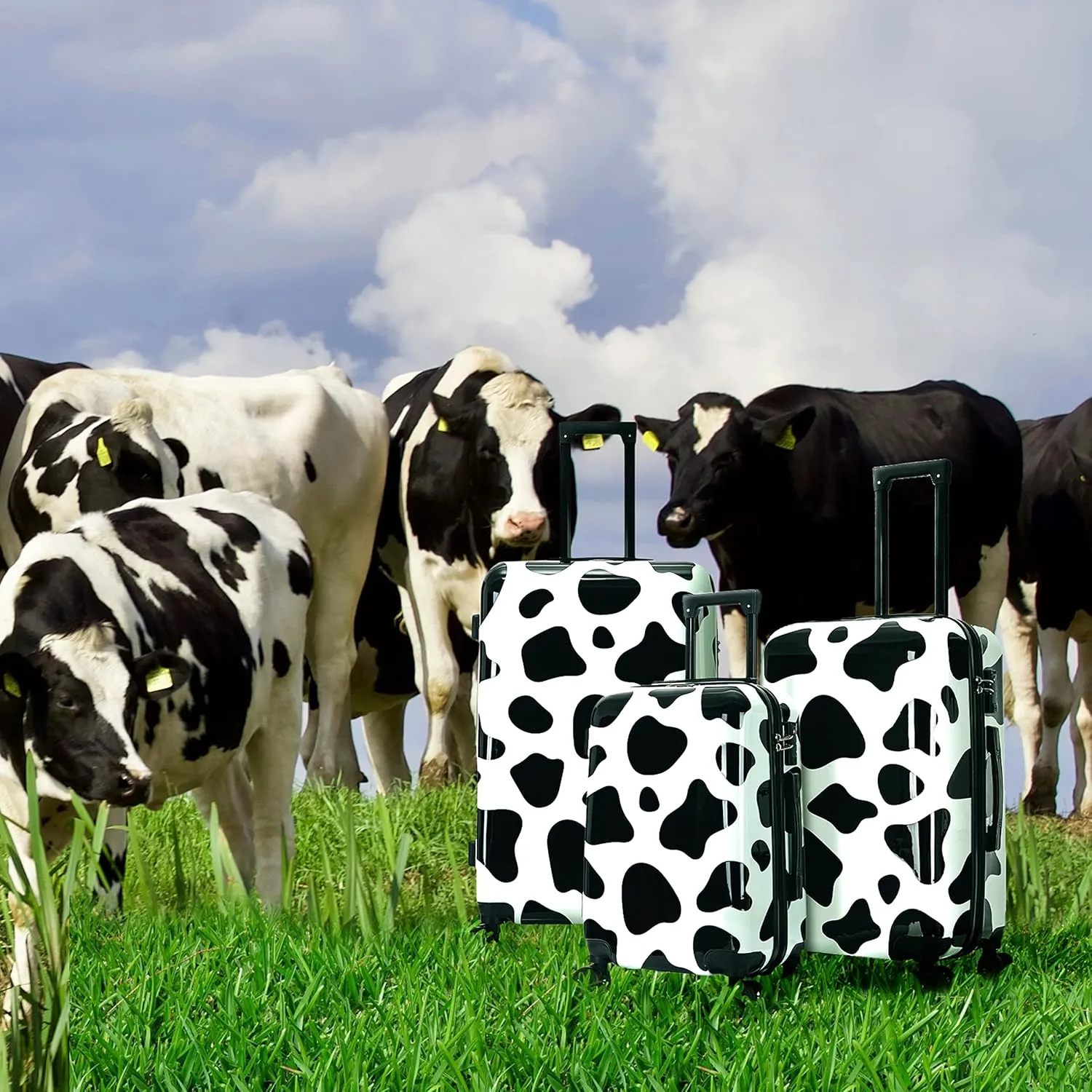 InUSA Cow Print Luggage with Spinner Wheels | Durable Lightweight Hardside Suitcase | Travel Bag with Handle and Trolley | (20in, 24in, 28in) 3 Piece Set