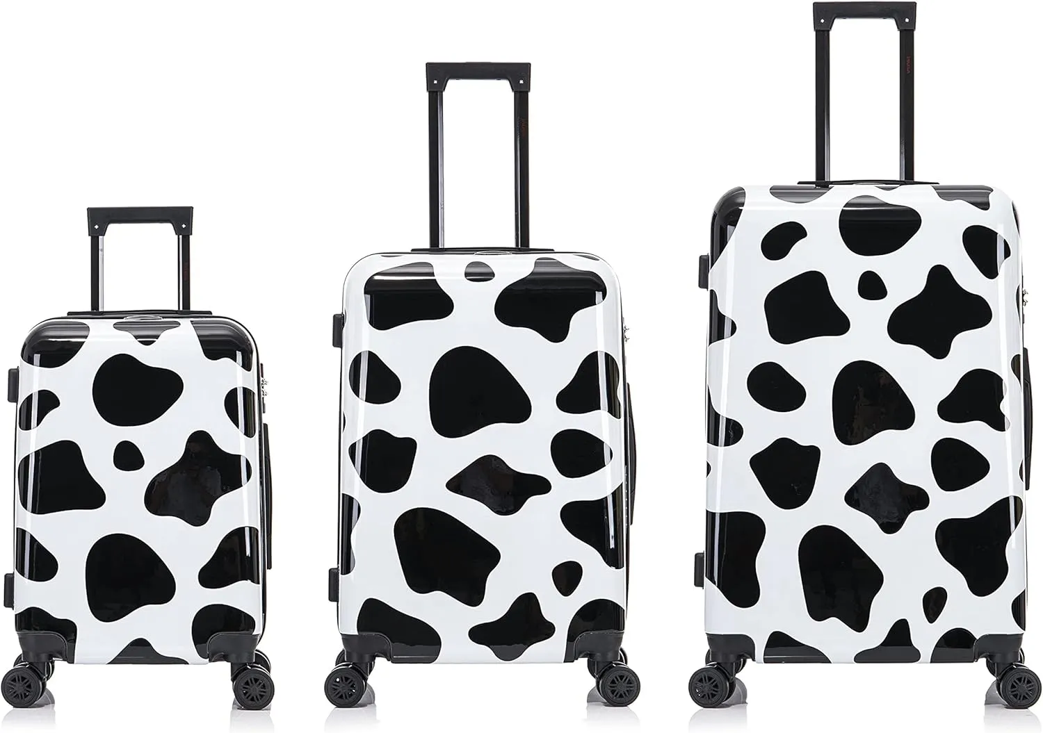 InUSA Cow Print Luggage with Spinner Wheels | Durable Lightweight Hardside Suitcase | Travel Bag with Handle and Trolley | (20in, 24in, 28in) 3 Piece Set