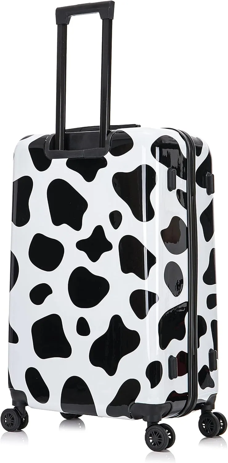 InUSA Cow Print Luggage with Spinner Wheels | Durable Lightweight Hardside Suitcase | Travel Bag with Handle and Trolley | (20in, 24in, 28in) 3 Piece Set
