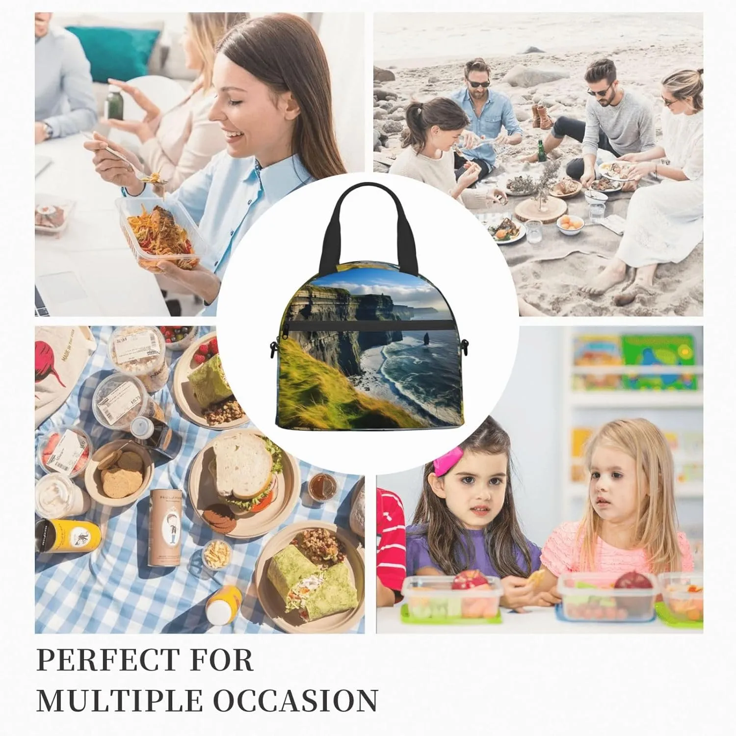 Ireland Outdoors County Clare The Cliffs Insulated Lunch Tote Bag Lunch Box For Women Men, Reusable Good For Daily Work Outings