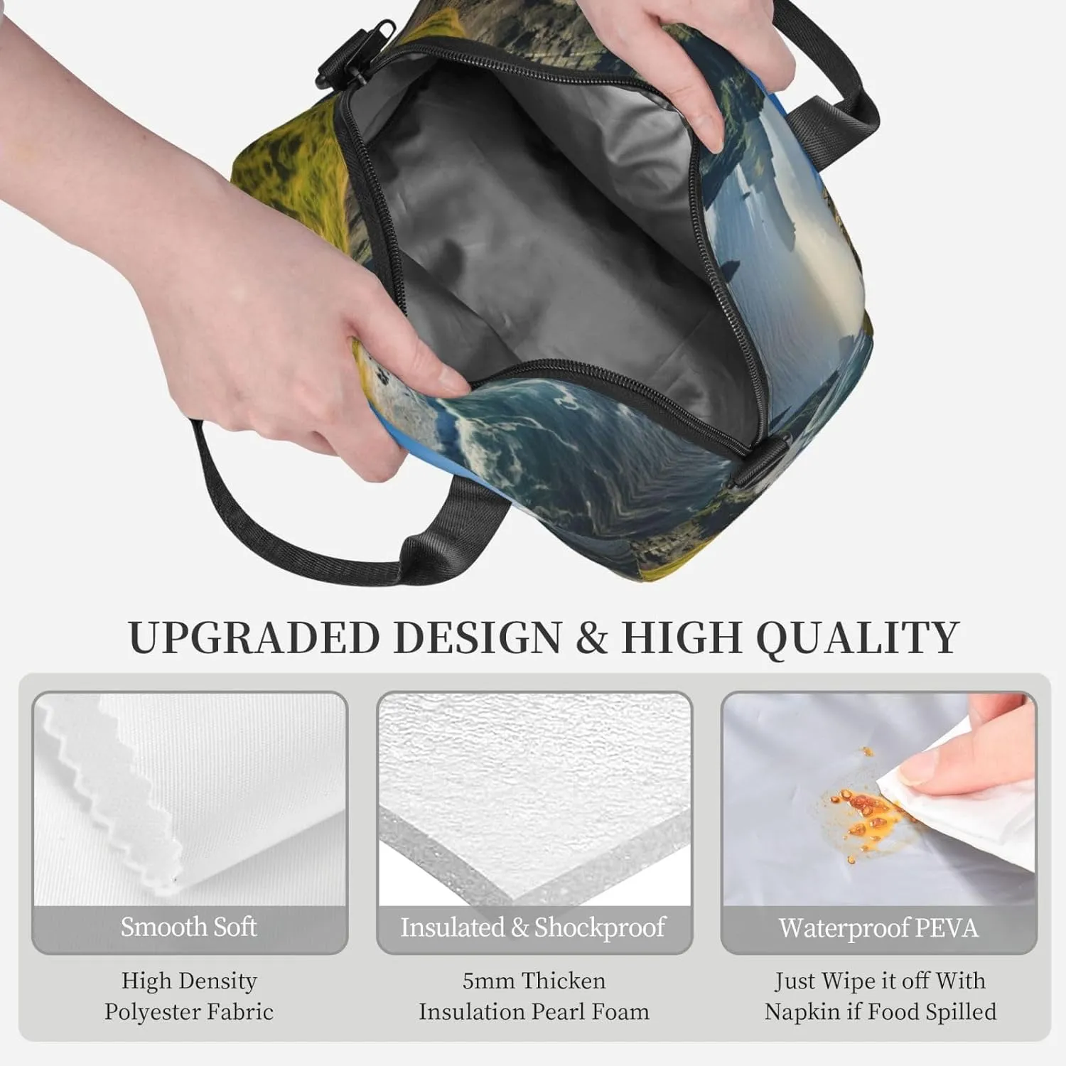 Ireland Outdoors County Clare The Cliffs Insulated Lunch Tote Bag Lunch Box For Women Men, Reusable Good For Daily Work Outings