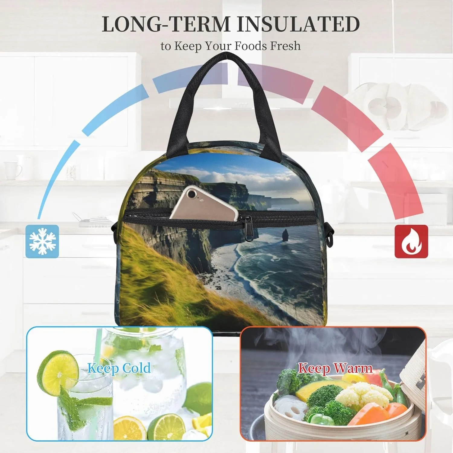 Ireland Outdoors County Clare The Cliffs Insulated Lunch Tote Bag Lunch Box For Women Men, Reusable Good For Daily Work Outings