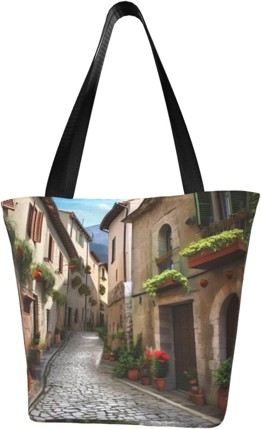 Italian Town Street printed Shoulder bag Canvas Shopping Bag Fashion Handbag