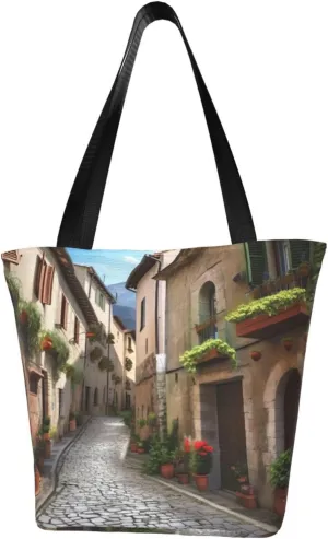 Italian Town Street printed Shoulder bag Canvas Shopping Bag Fashion Handbag