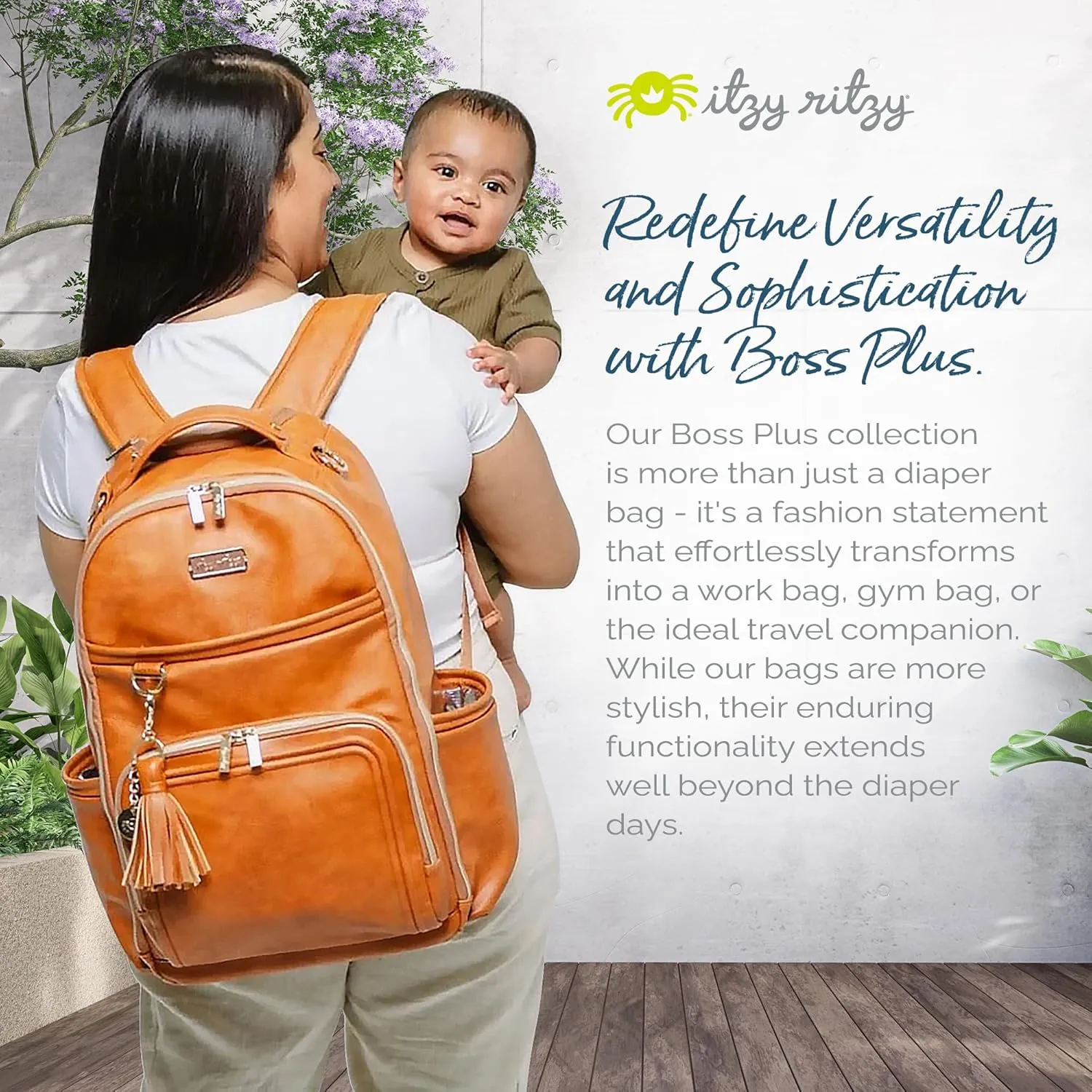 Itzy Ritzy Diaper Bag Backpack – Large Capacity Boss Plus Baby Backpack Diaper Bag Featuring 19 Pockets, Changing Pad, Stroller Clips, and Comfortable Backpack Straps, Cognac