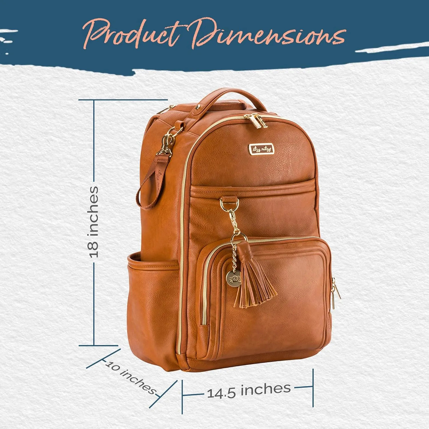 Itzy Ritzy Diaper Bag Backpack – Large Capacity Boss Plus Baby Backpack Diaper Bag Featuring 19 Pockets, Changing Pad, Stroller Clips, and Comfortable Backpack Straps, Cognac