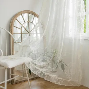 Ivory Lace Curtains 72 Inches Length for Kitchen Nursery Room, Sheer Victorian Florals Embroidery with Scalloped Edges, Window Treatments Country Pair Decor Rod Pocket, W57 x L72