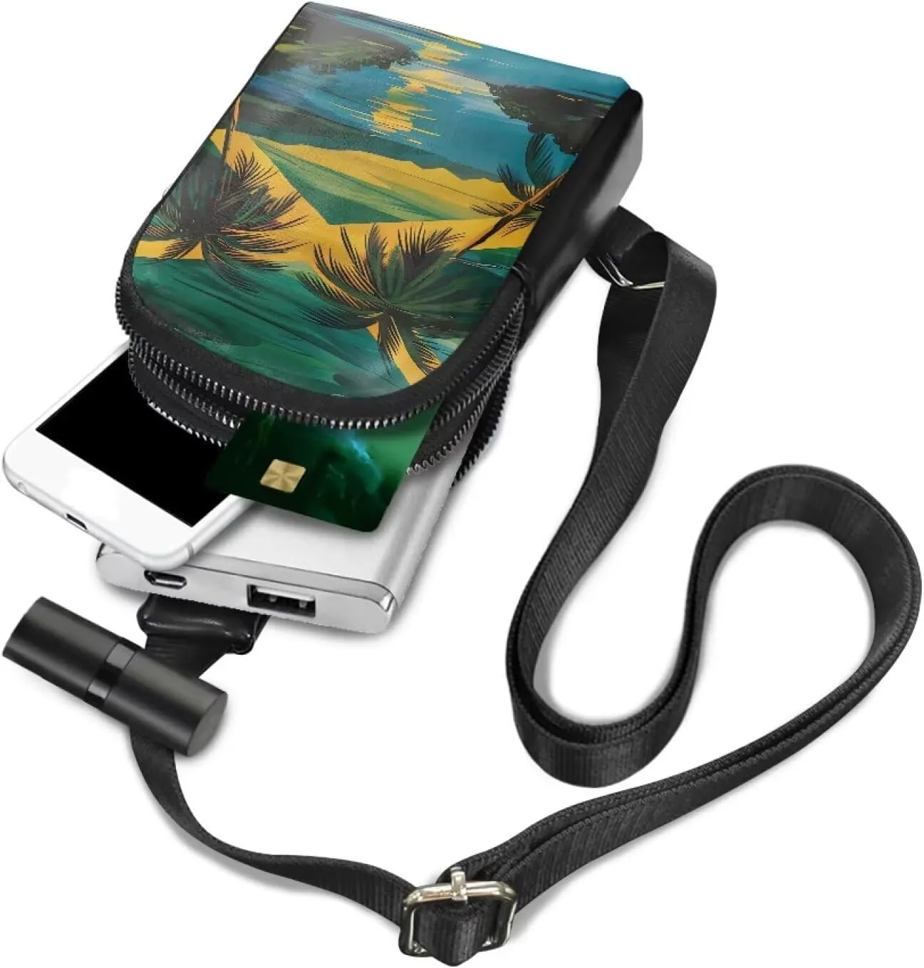 Jamaica Flag Fanny Packs for Women Cross Body Sling Daypack, Painting Island Sunset Print Belt Bag Zipper Crossbody Bag for Travel