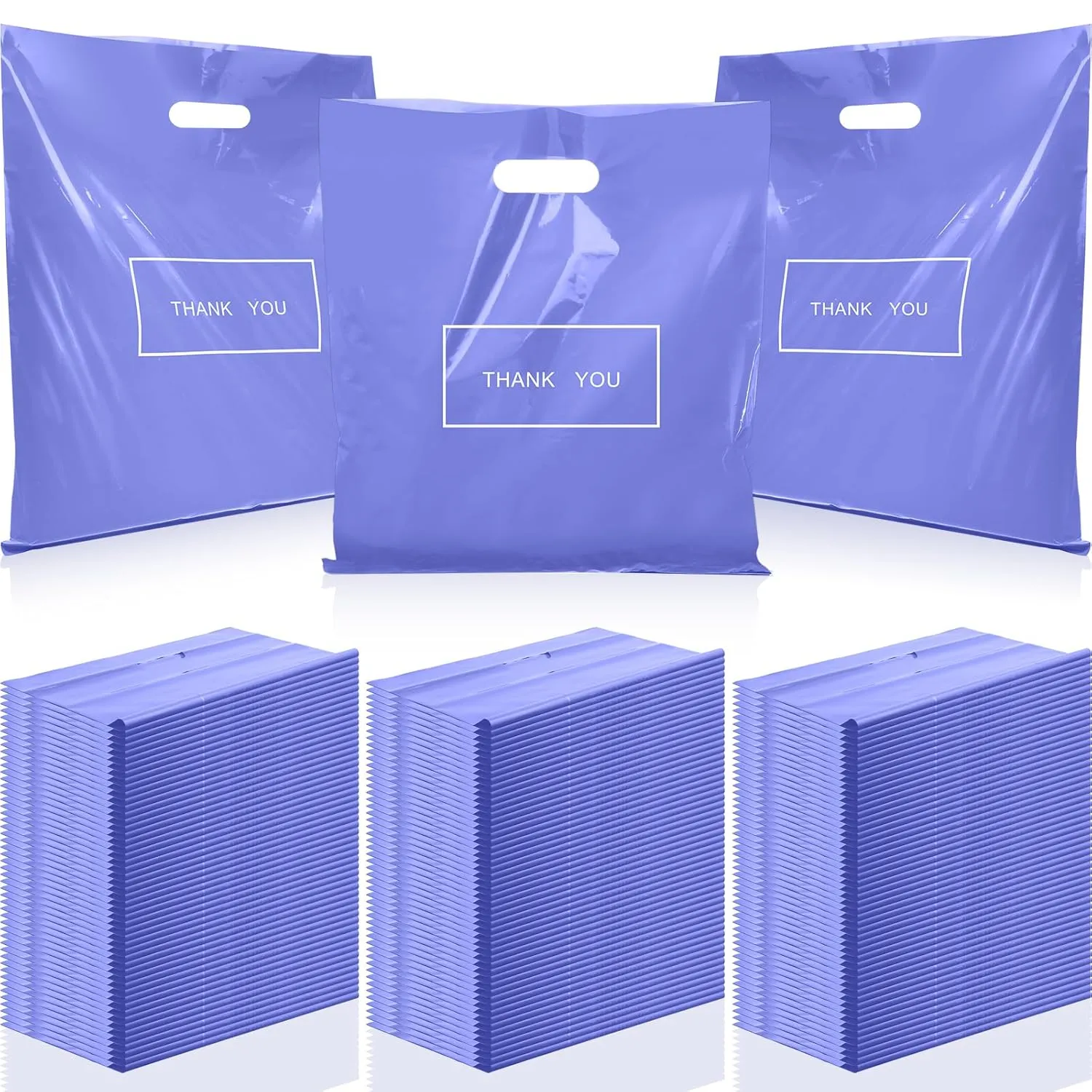 Janlaugh 150 Pcs Large Thank You Bags with Handle Bulk 16 x 18 Inch Thick Plastic Shopping Merchandise Boutique Retail Gift Goodie Bags 2.36 Mil(Purple)