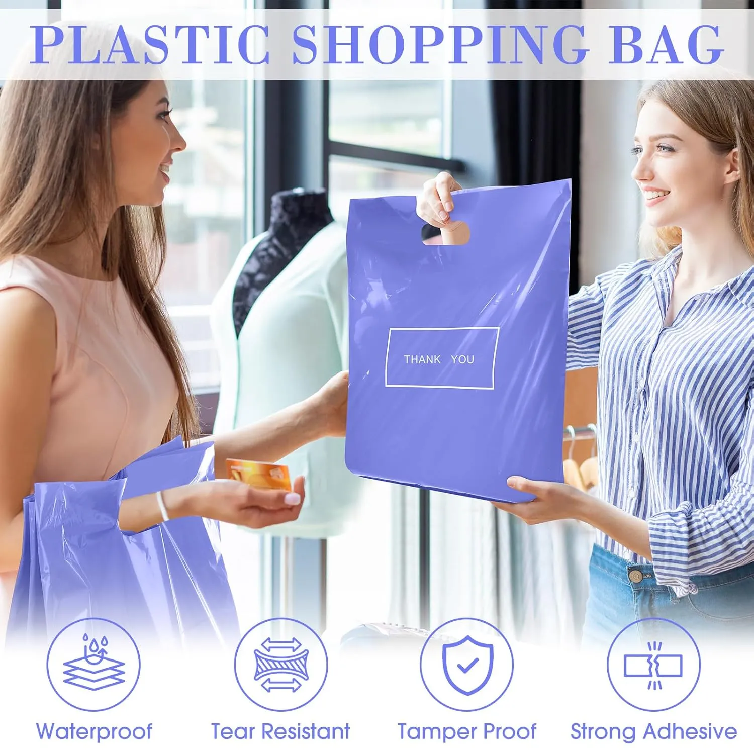 Janlaugh 150 Pcs Large Thank You Bags with Handle Bulk 16 x 18 Inch Thick Plastic Shopping Merchandise Boutique Retail Gift Goodie Bags 2.36 Mil(Purple)