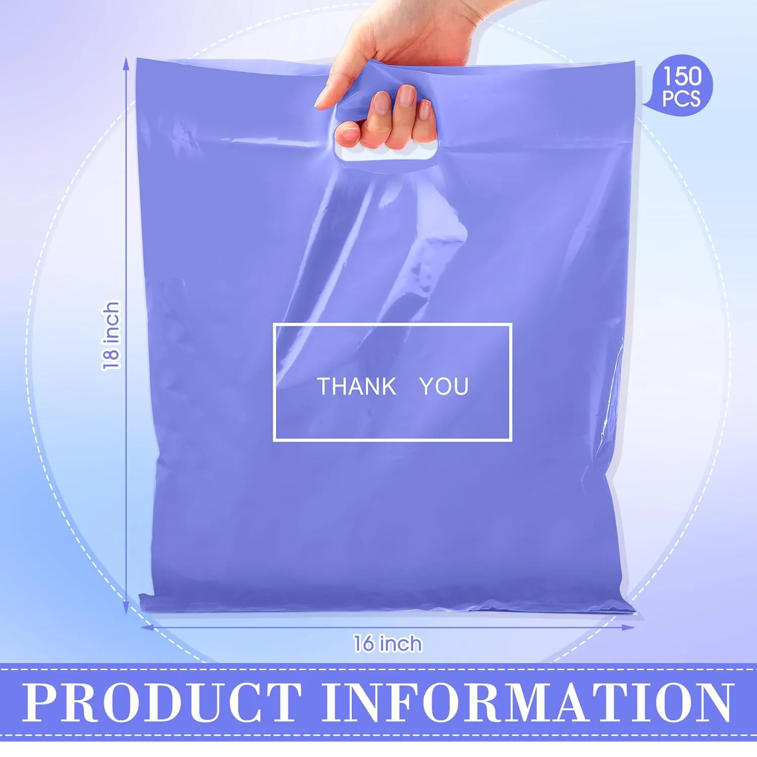 Janlaugh 150 Pcs Large Thank You Bags with Handle Bulk 16 x 18 Inch Thick Plastic Shopping Merchandise Boutique Retail Gift Goodie Bags 2.36 Mil(Purple)