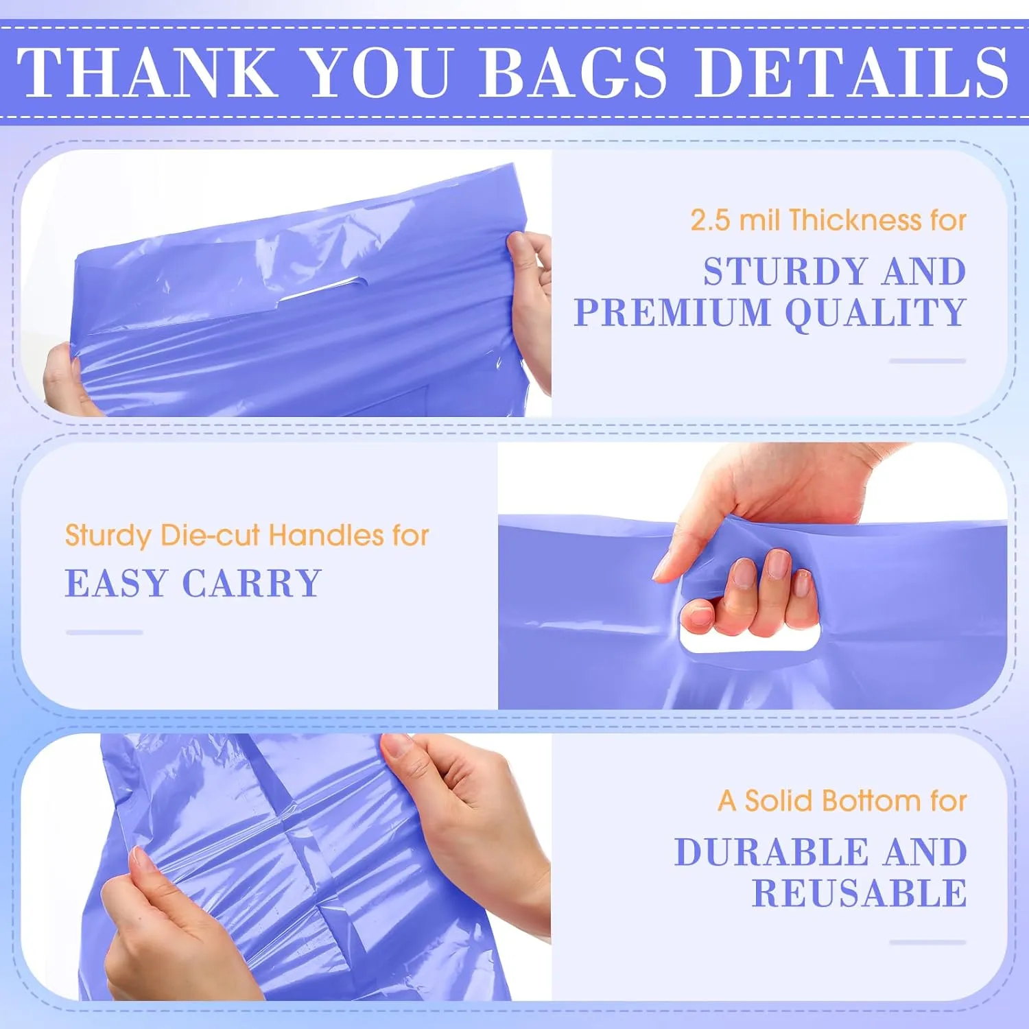 Janlaugh 150 Pcs Large Thank You Bags with Handle Bulk 16 x 18 Inch Thick Plastic Shopping Merchandise Boutique Retail Gift Goodie Bags 2.36 Mil(Purple)