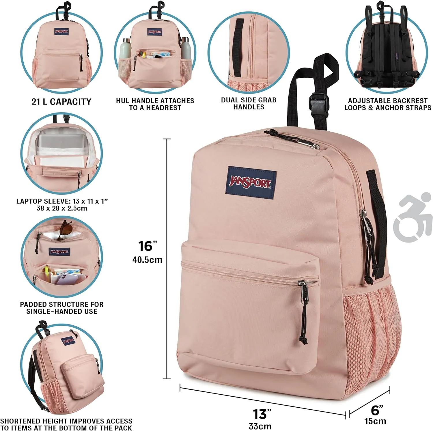 JanSport Central Adaptive Backpack – Wheelchair & Walker Compatible, Tuck-Away Shoulder Straps, Adjustable Backrest Loops & Anchor Straps, Iconic Design, Red/Multi Hippie Days