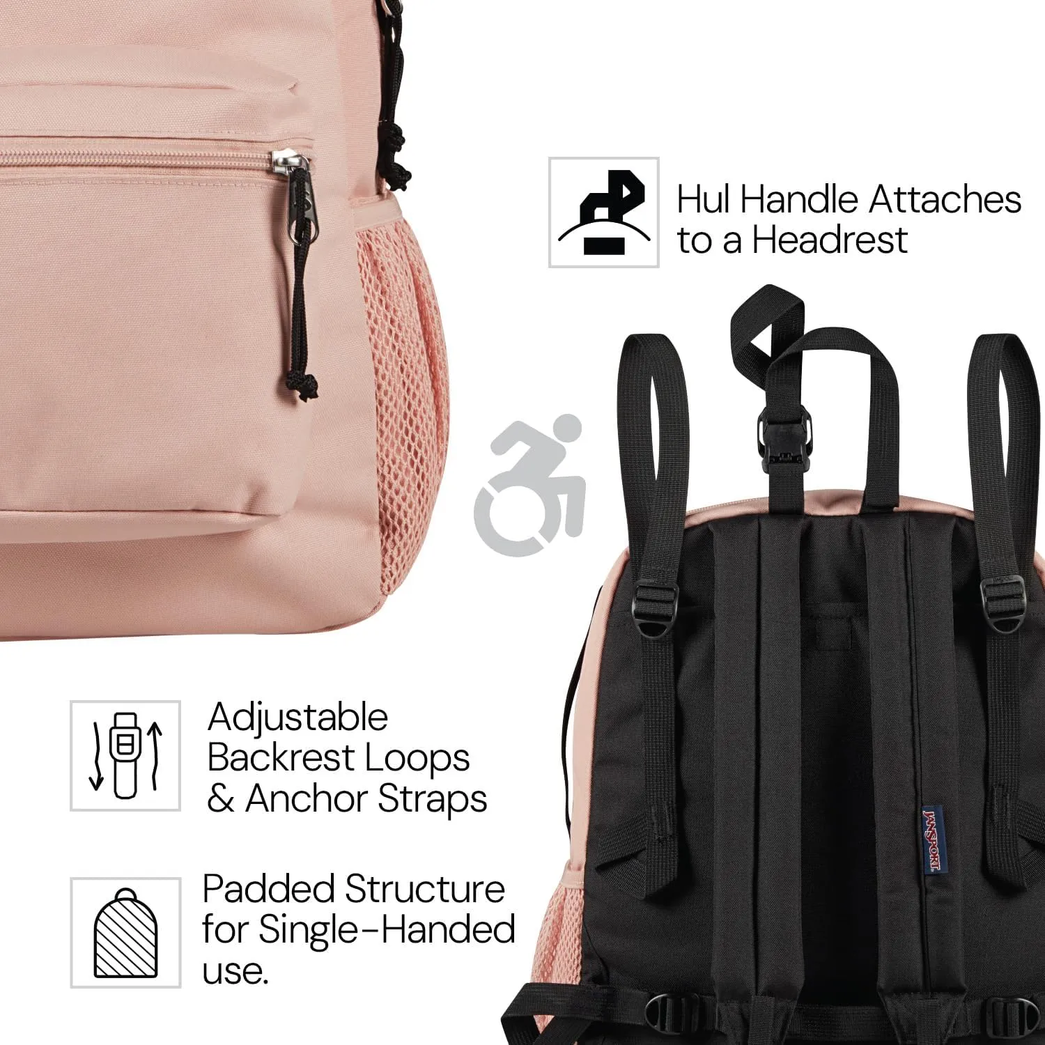 JanSport Central Adaptive Backpack – Wheelchair & Walker Compatible, Tuck-Away Shoulder Straps, Adjustable Backrest Loops & Anchor Straps, Iconic Design, Red/Multi Hippie Days