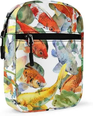 Japanese Carp Fishes Water Lilies Green Leaves Adjustable Fanny Waist Pack Pouch, Waterproof Crossbody Runners Bag Wallet for Gym Hiking Fitness Women Men 6.1 x 2.2 x 7.9 inch
