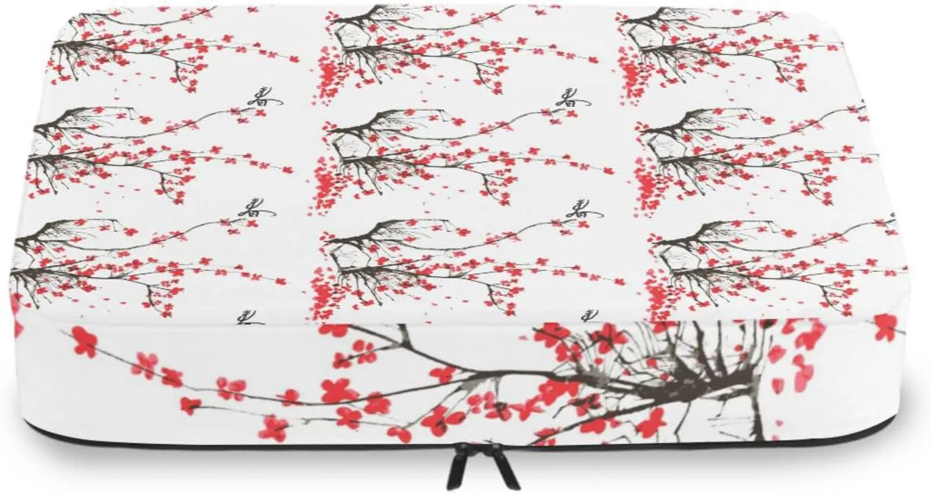 Japanese Cherry Tree Branches with Red Flowers on White Background 4 PCs Set Packing Bags, Luggage Organizer Bag, Portable Cube Toiletry bag, Durable Travel Cosmetic Storage Bag for Men Women