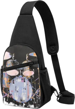 Jazz Drum Print Chest Bag Shoulder Bag for Men Women Hiking Travel Bag, Black, One Size, Black, One Size