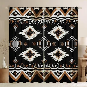 jejeloiu Black Southwestern Aztec Curtains (2 Panels, 42 x 90 Inch) Bohemian Boho Window Drapes Geometric Exotic Wild Western Tribal 30%-50% Blackout Shades Window Treatment Decor Darkening Curtain