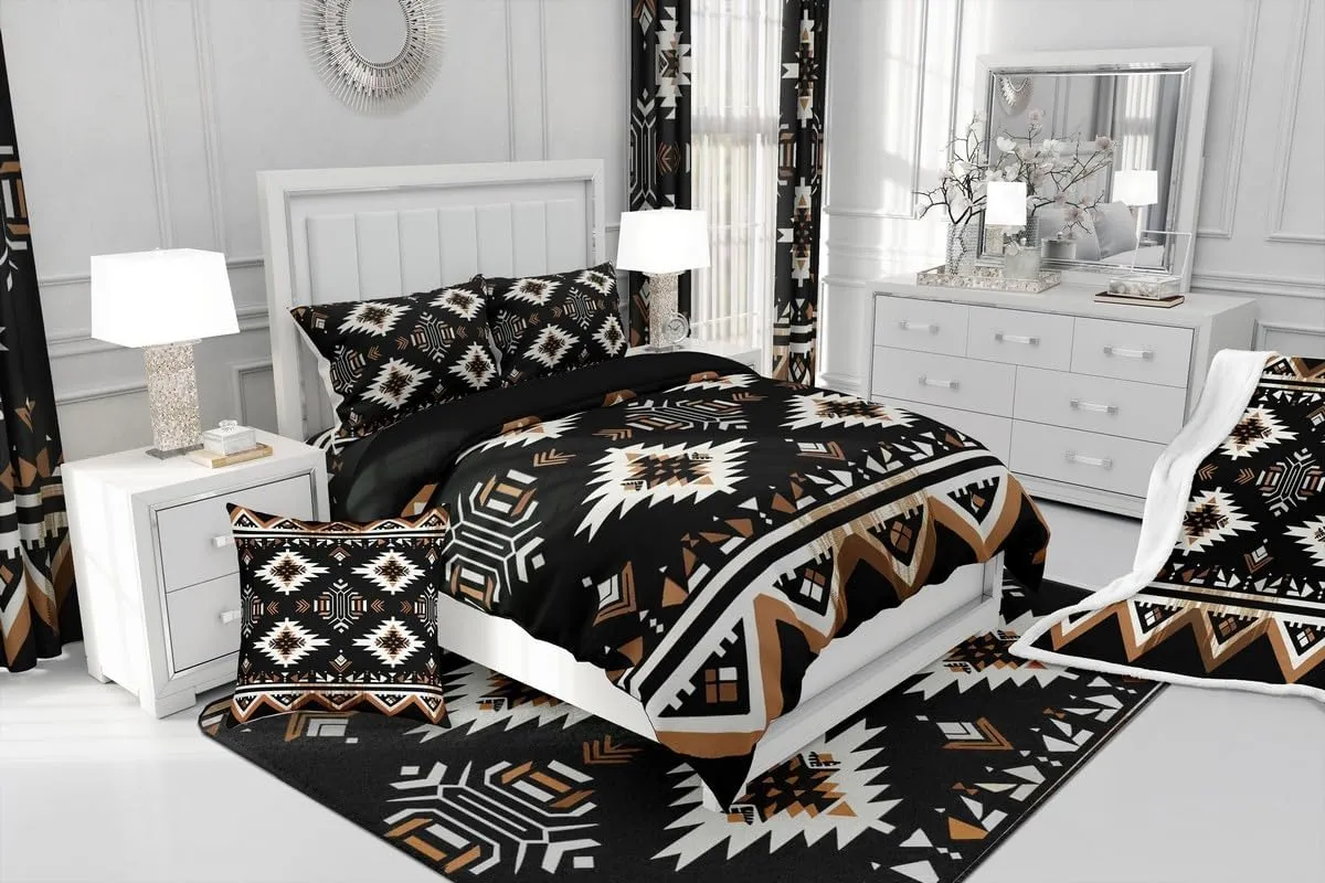 jejeloiu Black Southwestern Aztec Curtains (2 Panels, 42 x 90 Inch) Bohemian Boho Window Drapes Geometric Exotic Wild Western Tribal 30%-50% Blackout Shades Window Treatment Decor Darkening Curtain