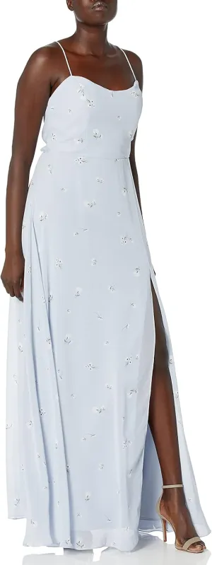Jenny Yoo Women's Kiara Tie Back Chiffon Disty Floral Printed Gown