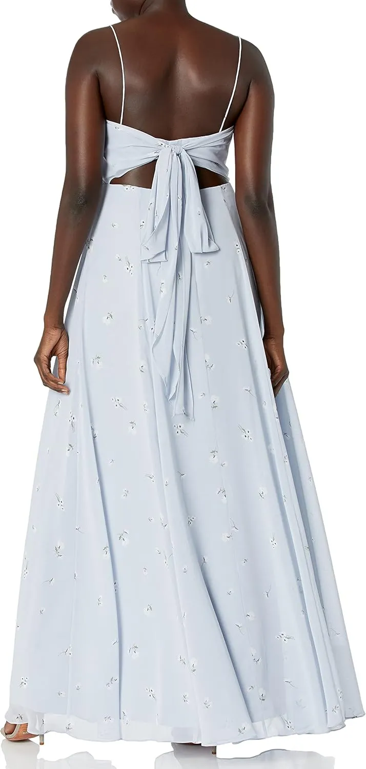 Jenny Yoo Women's Kiara Tie Back Chiffon Disty Floral Printed Gown