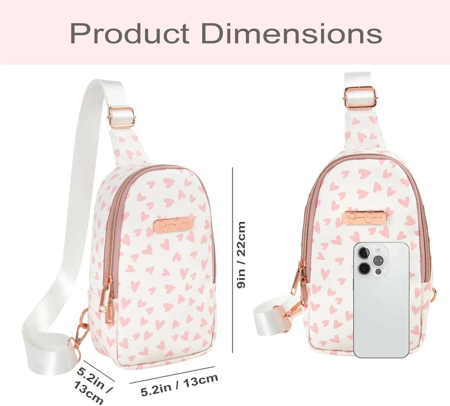 Jessica Simpson One Strap Mini Crossbody Sling Bag Backpack for Women, Waterproof, with Adjustable Strap (Happy Hearts)