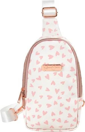 Jessica Simpson One Strap Mini Crossbody Sling Bag Backpack for Women, Waterproof, with Adjustable Strap (Happy Hearts)