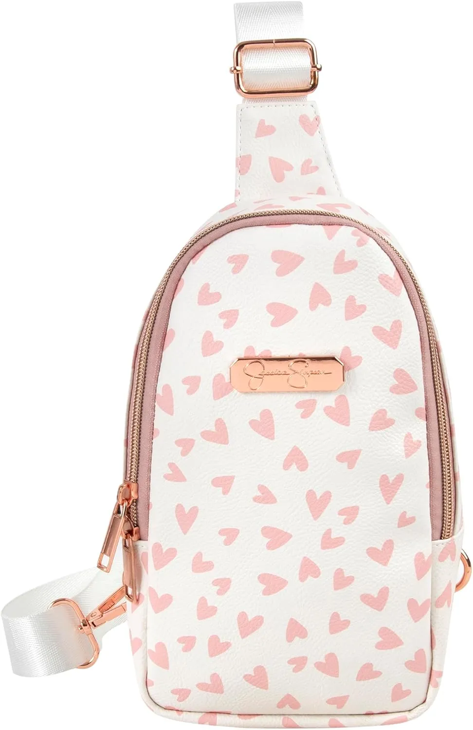 Jessica Simpson One Strap Mini Crossbody Sling Bag Backpack for Women, Waterproof, with Adjustable Strap (Happy Hearts)