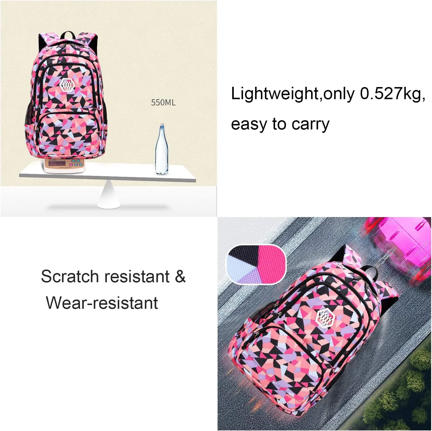 JiaYou Girl Geometric Printed Primary Junior High University School Bag Bookbag 3pcs Backpack Sets(2# Black-3pcs,35 L)