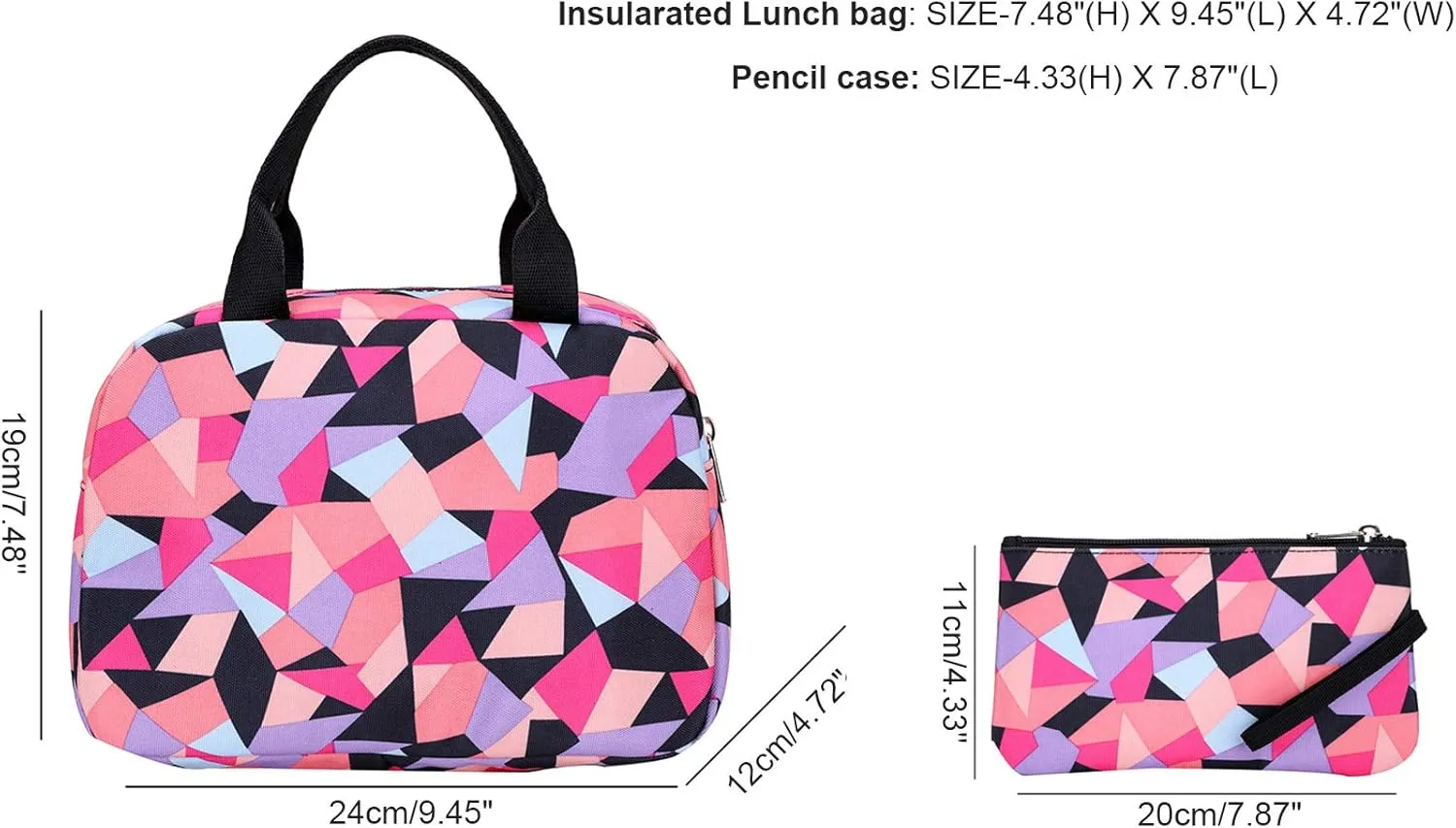 JiaYou Girl Geometric Printed Primary Junior High University School Bag Bookbag 3pcs Backpack Sets(2# Black-3pcs,35 L)