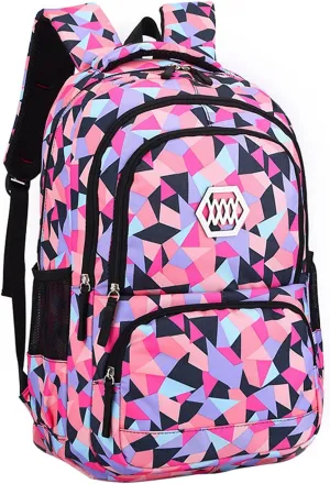 JiaYou Girl Geometric Printed Primary Junior High University School Bag Bookbag Backpack(2# Black,19 L)