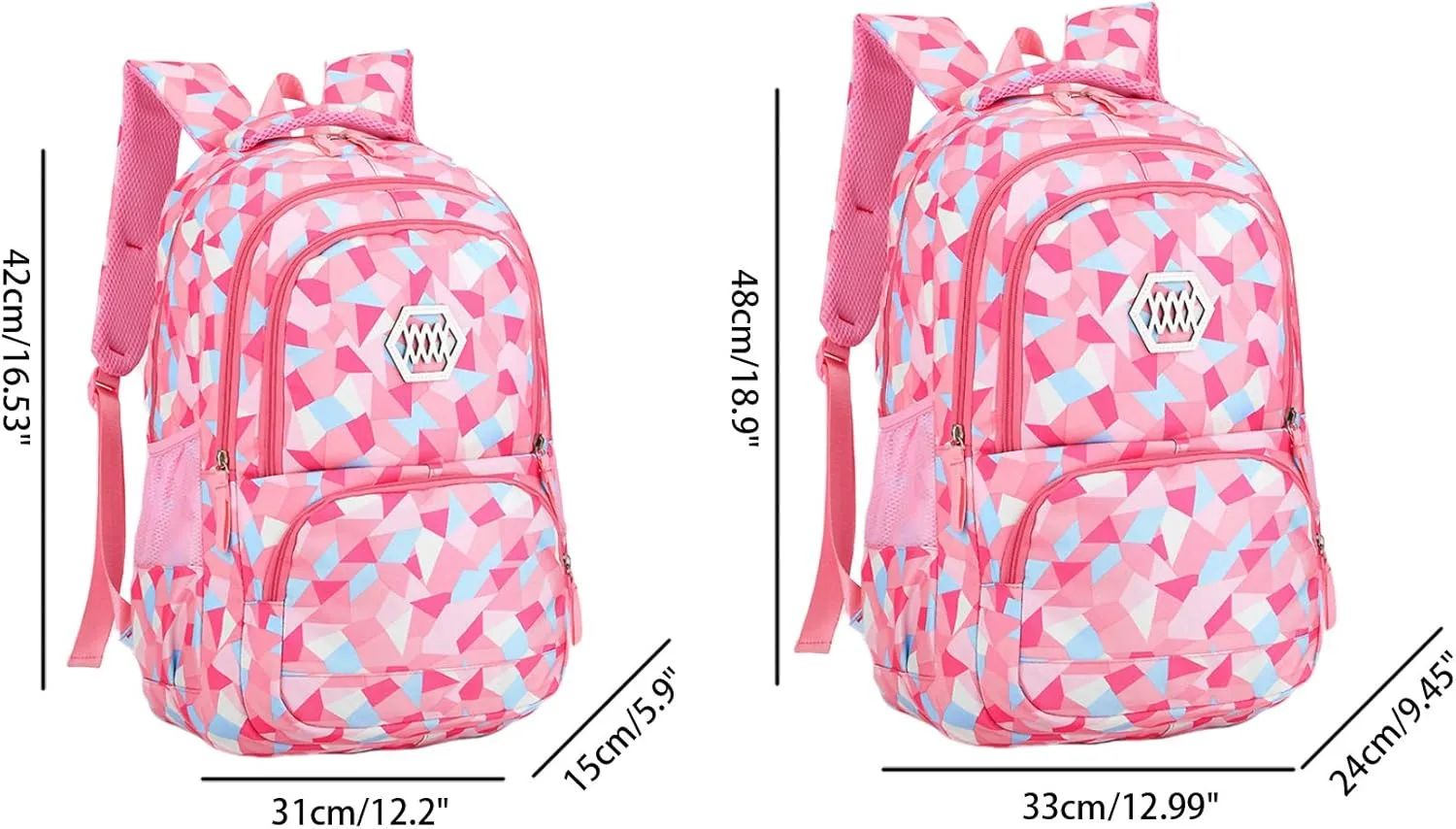 JiaYou Girl Geometric Printed Primary Junior High University School Bag Bookbag Backpack(2# Pink,19 L)