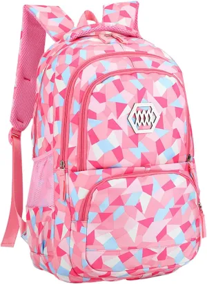JiaYou Girl Geometric Printed Primary Junior High University School Bag Bookbag Backpack(2# Pink,19 L)