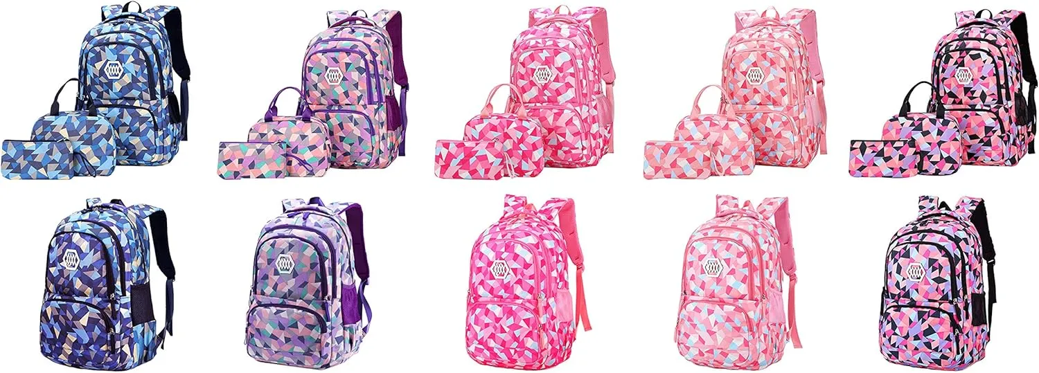 JiaYou Girl Geometric Printed Primary Junior High University School Bag Bookbag Backpack(2# Pink,35 L)