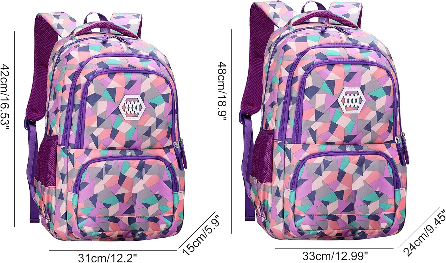 JiaYou Girl Geometric Printed Primary Junior High University School Bag Bookbag Backpack(2# Purple,19 L)