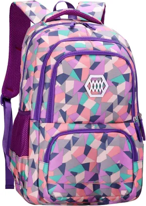 JiaYou Girl Geometric Printed Primary Junior High University School Bag Bookbag Backpack(2# Purple,19 L)