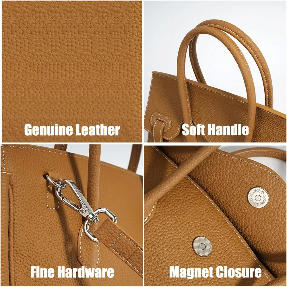JIUFENG Women's Top Handle Satchel With Detachable Strap,Lychee Pattern Genuine Leather Fashion Crossbody Slingbag