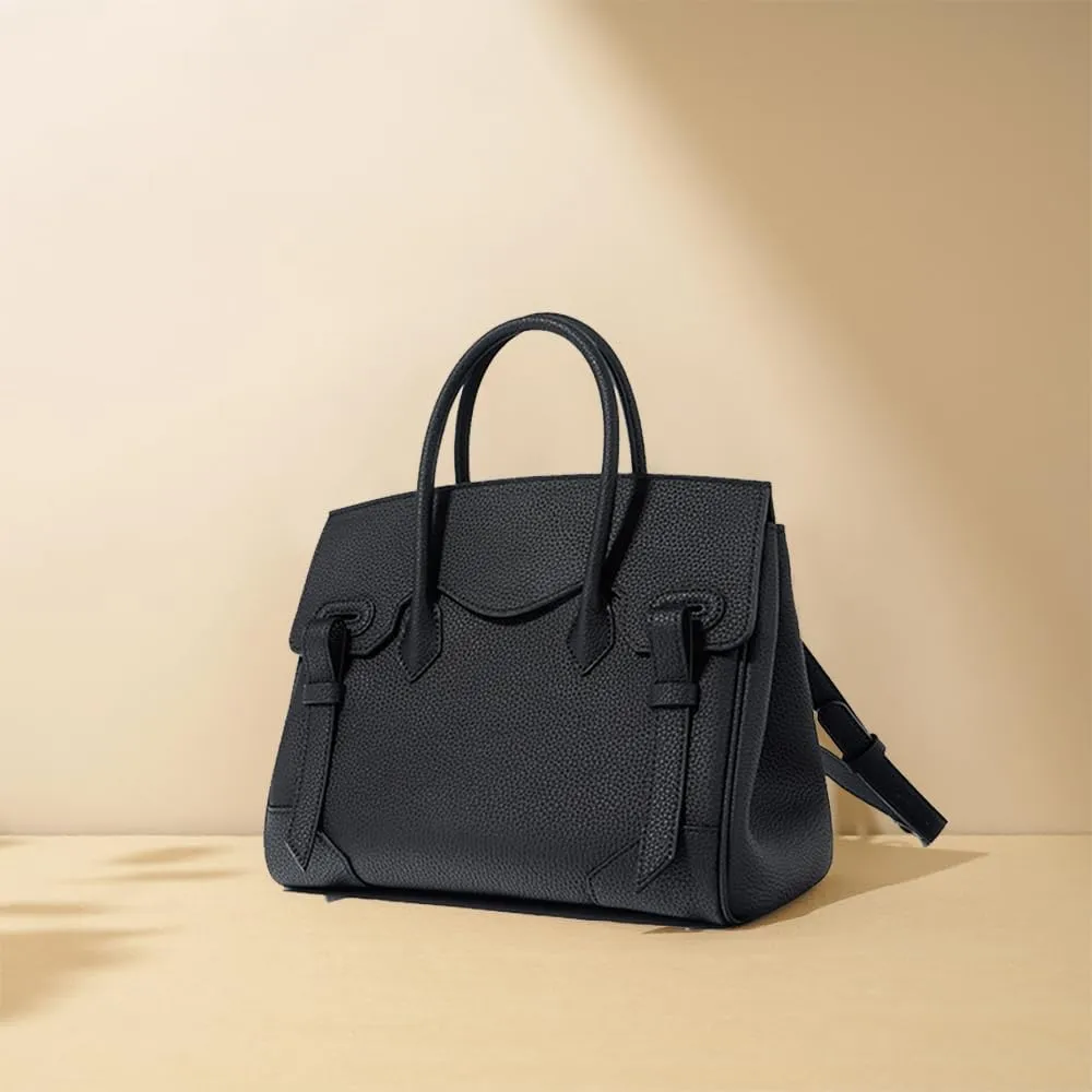 JIUFENG Women's Top Handle Satchel With Detachable Strap,Lychee Pattern Genuine Leather Fashion Crossbody Slingbag