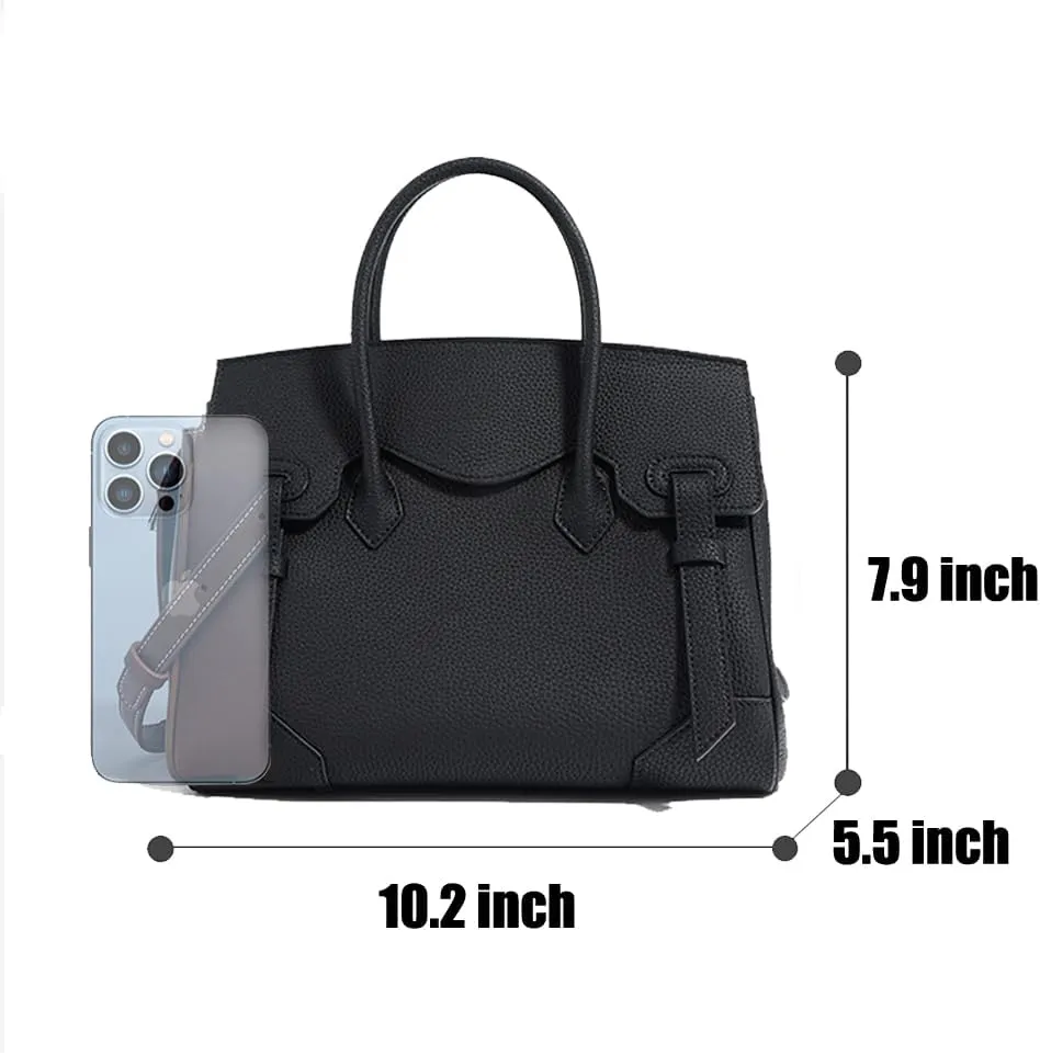 JIUFENG Women's Top Handle Satchel With Detachable Strap,Lychee Pattern Genuine Leather Fashion Crossbody Slingbag