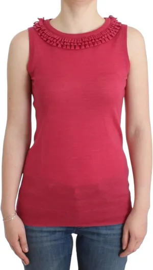 John Galliano Elegant Pink Sleeveless Wool Knit Women's Top