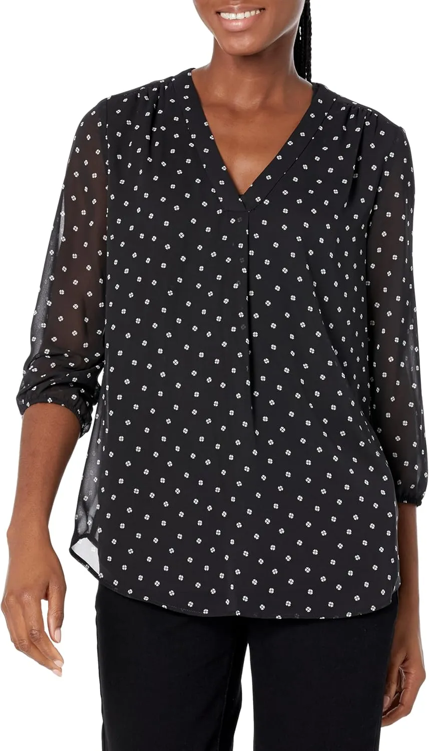 Jones New York Women's 3/4 Sleeve Pleat Front Printed Tunic Top