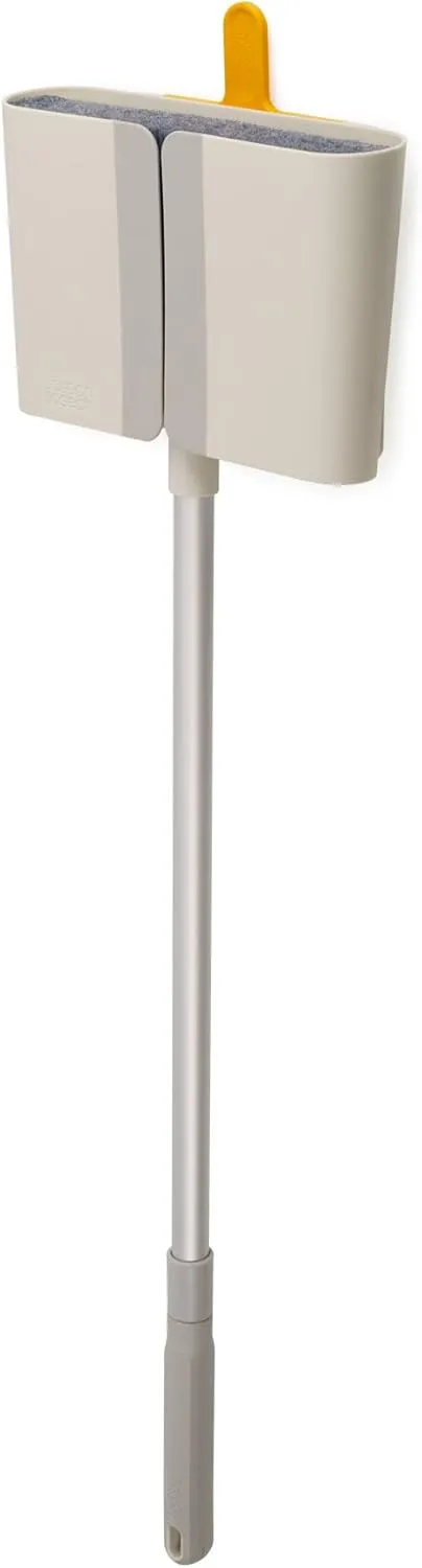 Joseph Joseph CleanTech Wall-Mounted, Adjustable Long Handle Broom Sweeper with Dust-Shield Storage, Indoor Sweeping Floor Brush with Soft Bristles